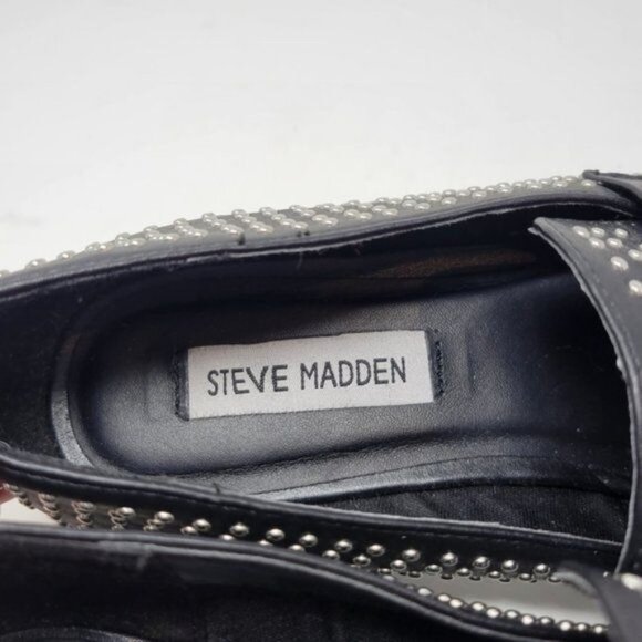 Steve Madden Kast Studded Loafer Flat Black Silver - Picture 8 of 9